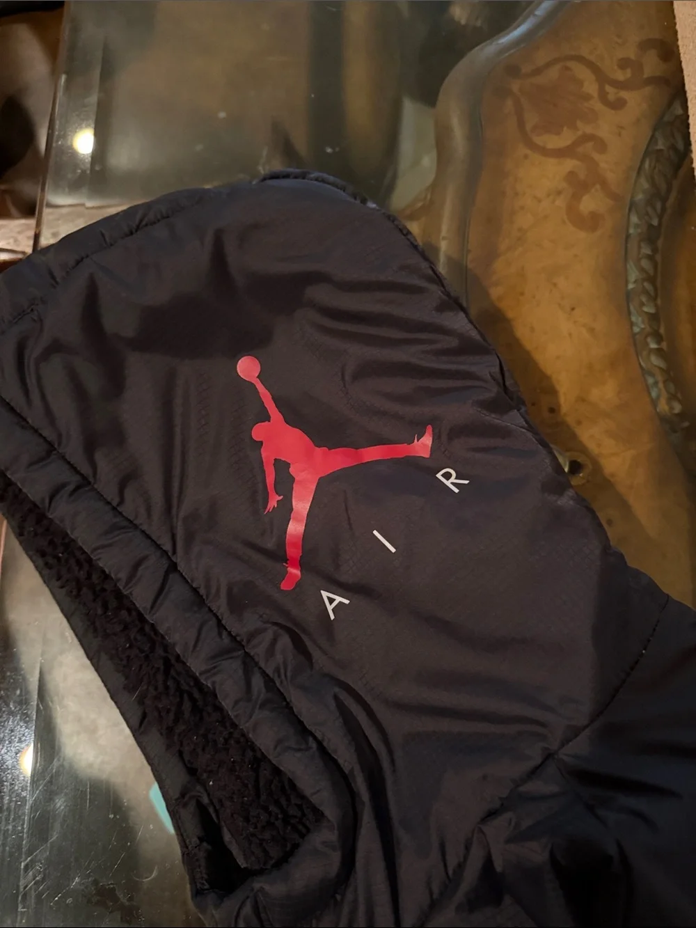 Jordan Black Quilted Puffer Jacket with Red Jumpman Patch